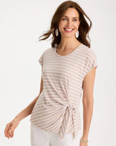 Chico's Sale Smokey Taupe Striped Tie-Front Tee