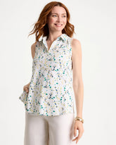 Chico's Outlet Sage Lime Printed Collared Tunic Tank