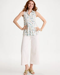 Chico's Outlet Sage Lime Printed Collared Tunic Tank