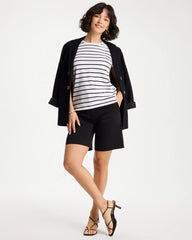 Chico's Online Black Striped Cotton Stretch Cap-Sleeve Tee