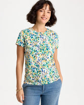 Chico's Discount Alabaster Printed Cotton Stretch Cap-Sleeve Tee