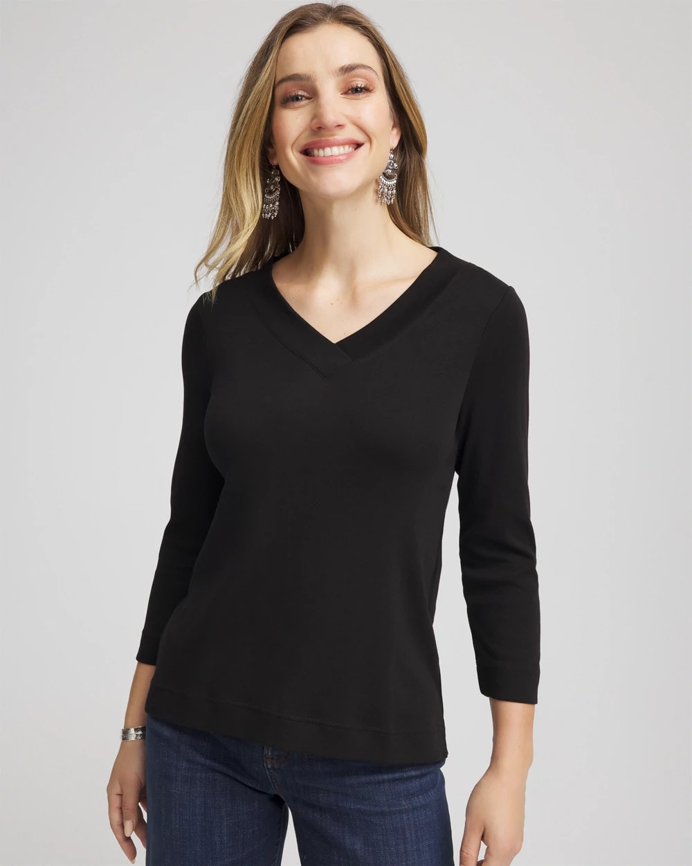 Chico's Online Black Pima Cotton 3/4 Sleeve Tee