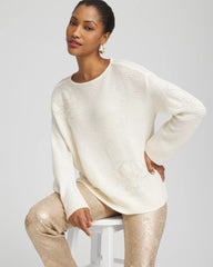 Chico's On Sale English Cream Tonal Embroidered Boatneck Pullover Sweater