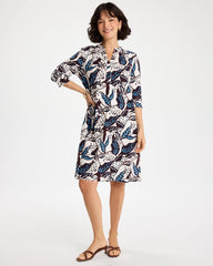 Chico's Online Passport Blue Poplin Cotton Popover Printed Dress