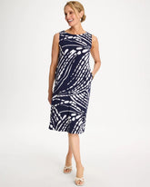 Chico's Discount Passport Blue Jersey Knit Printed Shift Dress