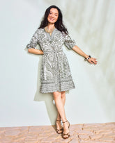 Chico's For Sale Kelp Forest Printed Cotton-Linen Belted Dress