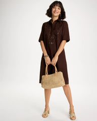 Chico's For Sale Deep Brown Embellished Linen Popover Dress