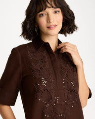 Chico's For Sale Deep Brown Embellished Linen Popover Dress