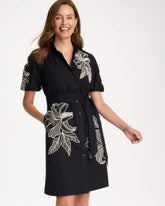 Chico's Online Black Embroidered Poplin Cotton Belted Dress