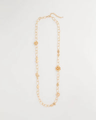Chico's Outlet Gold Flower Long Single-Strand Necklace