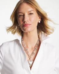 Chico's Sale Silver Heart Twice As Nice Pendant Necklace