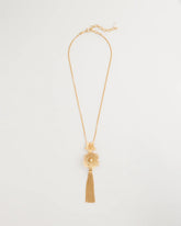 Chico's Outlet Gold Filigree Flower Tassel Necklace