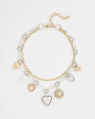 Chico's On Sale Mixed Metals Mixed Metal Heart Charm Necklace