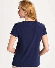 Chico's For Sale Passport Blue Cotton Stretch Cap Sleeve Embroidered Tee