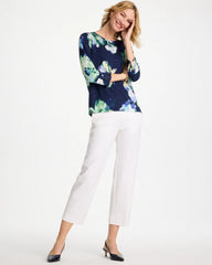 Chico's Sale Passport Blue Printed Slub Button Detail Tee