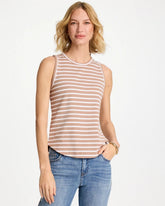 Chico's Outlet Cattail Brown Striped High Neck Rib Tank