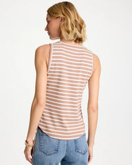 Chico's Outlet Cattail Brown Striped High Neck Rib Tank
