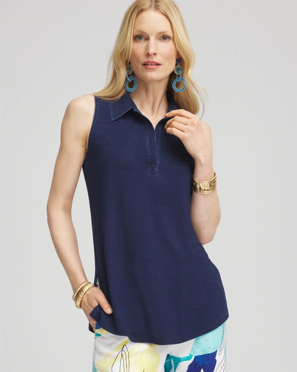 Chico's Sale Riviera Authentic Denim Sleeveless Collared Tunic