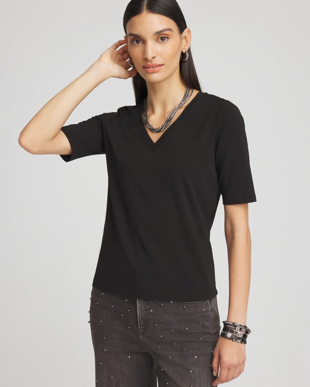 Chico's Outlet Black Perfect Elbow Sleeve Tee
