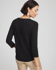 Chico's On Sale Black Slub 3/4 Sleeve Tee