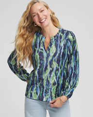 Chico's Outlet Passport Blue Ocean Plume Crinkle Top