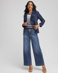 Chico's For Sale Passport Blue Pima Striped Button Sleeve Tee