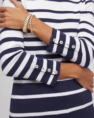 Chico's For Sale Passport Blue Pima Striped Button Sleeve Tee