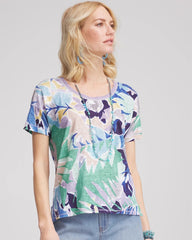 Chico's On Sale Blue Casa Tropical Nights Sweater-Trim Linen Tee
