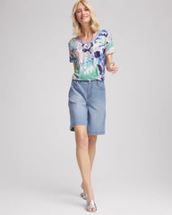 Chico's On Sale Blue Casa Tropical Nights Sweater-Trim Linen Tee