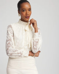 Chico's Outlet English Cream Tie-Neck Banded-Bottom Top