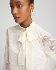 Chico's Outlet English Cream Tie-Neck Banded-Bottom Top