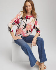 Chico's Online Folkloric Red Textured Tapered Dolman Top