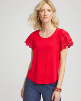 Chico's Discount Red Glow Linen Embroidered Lace Tee