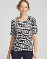 Chico's On Sale Black Printed Pima Elbow Sleeve Tee