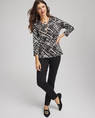 Chico's Discount Black Printed Pima 3/4 Sleeve Tee