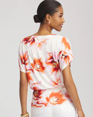 Chico's On Sale Orange Tango Touch of Cool™ Tropical Ruched Banded Hem Top