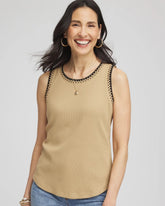 Chico's Online Cafe Aroma Contrast-Trim Ribbed Cotton Tank Top