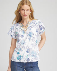Chico's Sale Alabaster Touch of Cool™ Floral Flutter Sleeve Tee