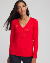 Chico's Outlet Love Letter Red Embellished Heart V-Neck Tee