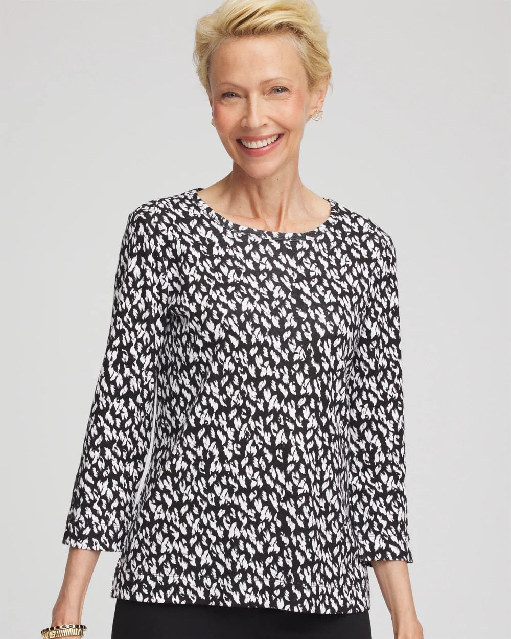 Chico's On Sale Black Pima Crewneck Button Tee