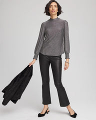 Chico's Discount Silver Glitter Sparkle Smocked Top