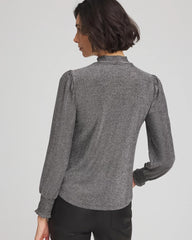 Chico's Discount Silver Glitter Sparkle Smocked Top