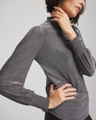 Chico's Discount Silver Glitter Sparkle Smocked Top