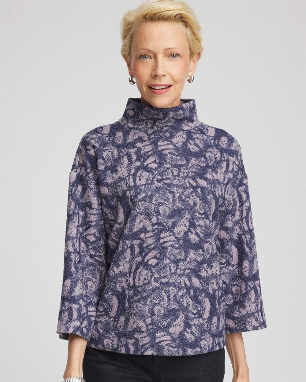 Chico's Sale Indigo Sky Animal Cozy Turtleneck