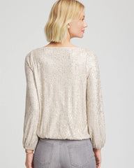 Chico's Outlet Champagne Fizz Drizzled Sequins Bubble-Hem Top