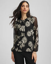 Chico's For Sale Black Floral Metallic Bodre Top