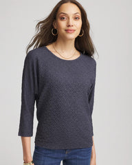 Chico's For Sale Denim Textured Denim-Motif Tapered-Hem Top