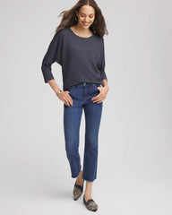 Chico's For Sale Denim Textured Denim-Motif Tapered-Hem Top