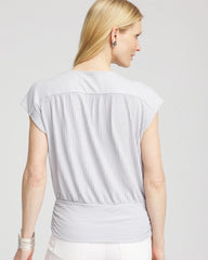 Chico's Online Dove Gray Foiled Knit Banded Bottom Top