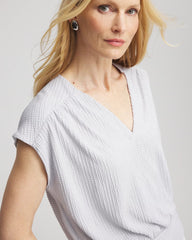 Chico's Online Dove Gray Foiled Knit Banded Bottom Top